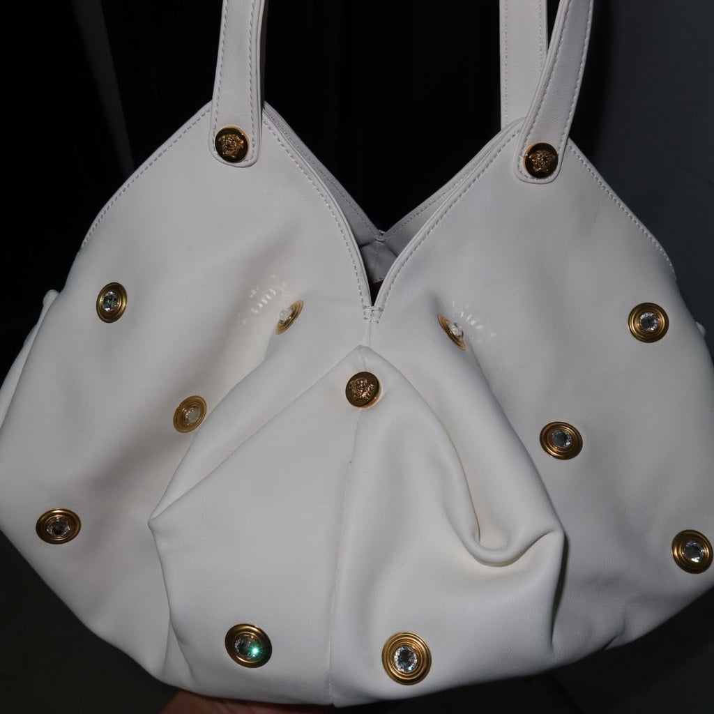 VERSACE Protea Crystal Stud Leather Shoulder Bag
