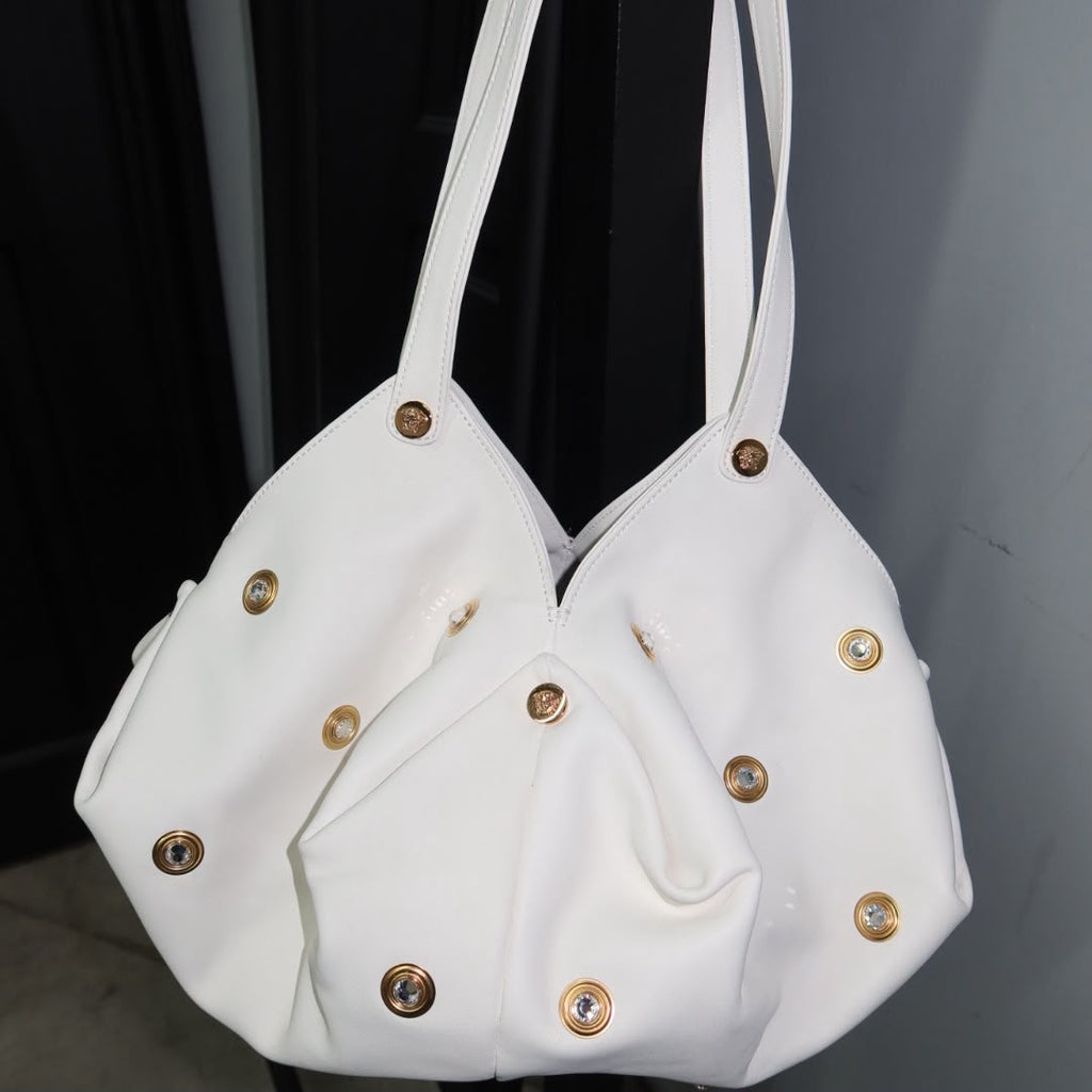 VERSACE Protea Crystal Stud Leather Shoulder Bag