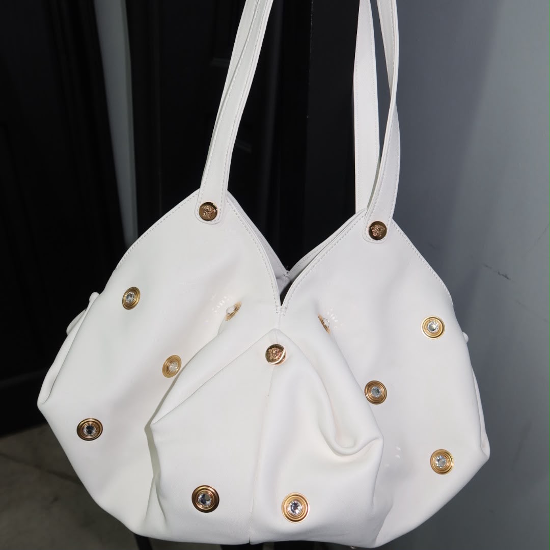 VERSACE Protea Crystal Stud Leather Shoulder Bag
