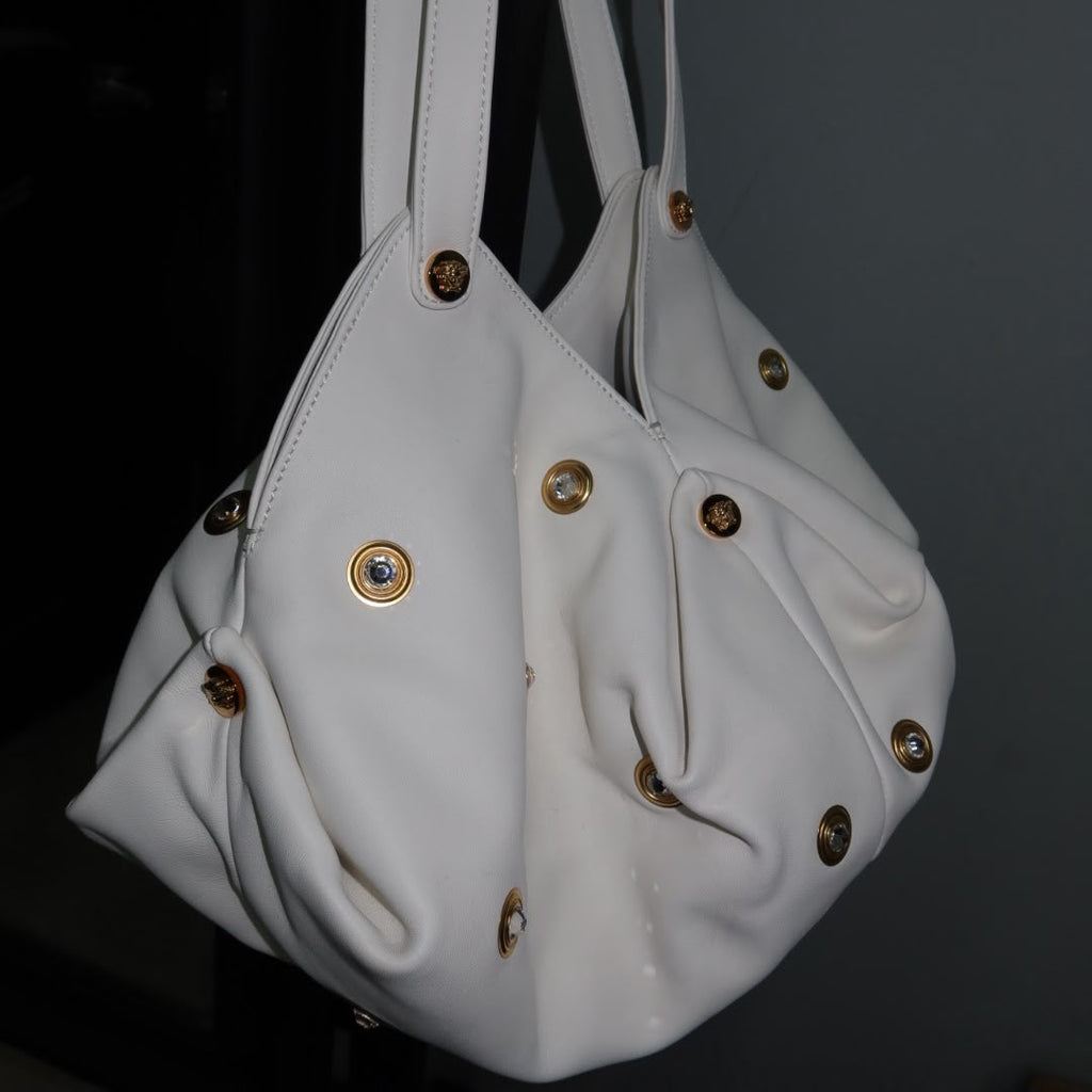 VERSACE Protea Crystal Stud Leather Shoulder Bag