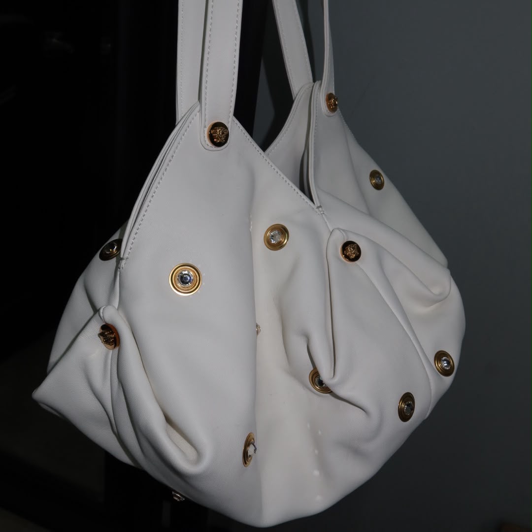VERSACE Protea Crystal Stud Leather Shoulder Bag