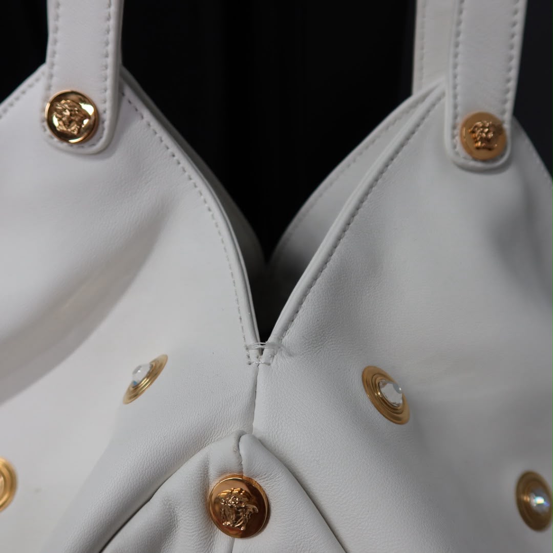 VERSACE Protea Crystal Stud Leather Shoulder Bag