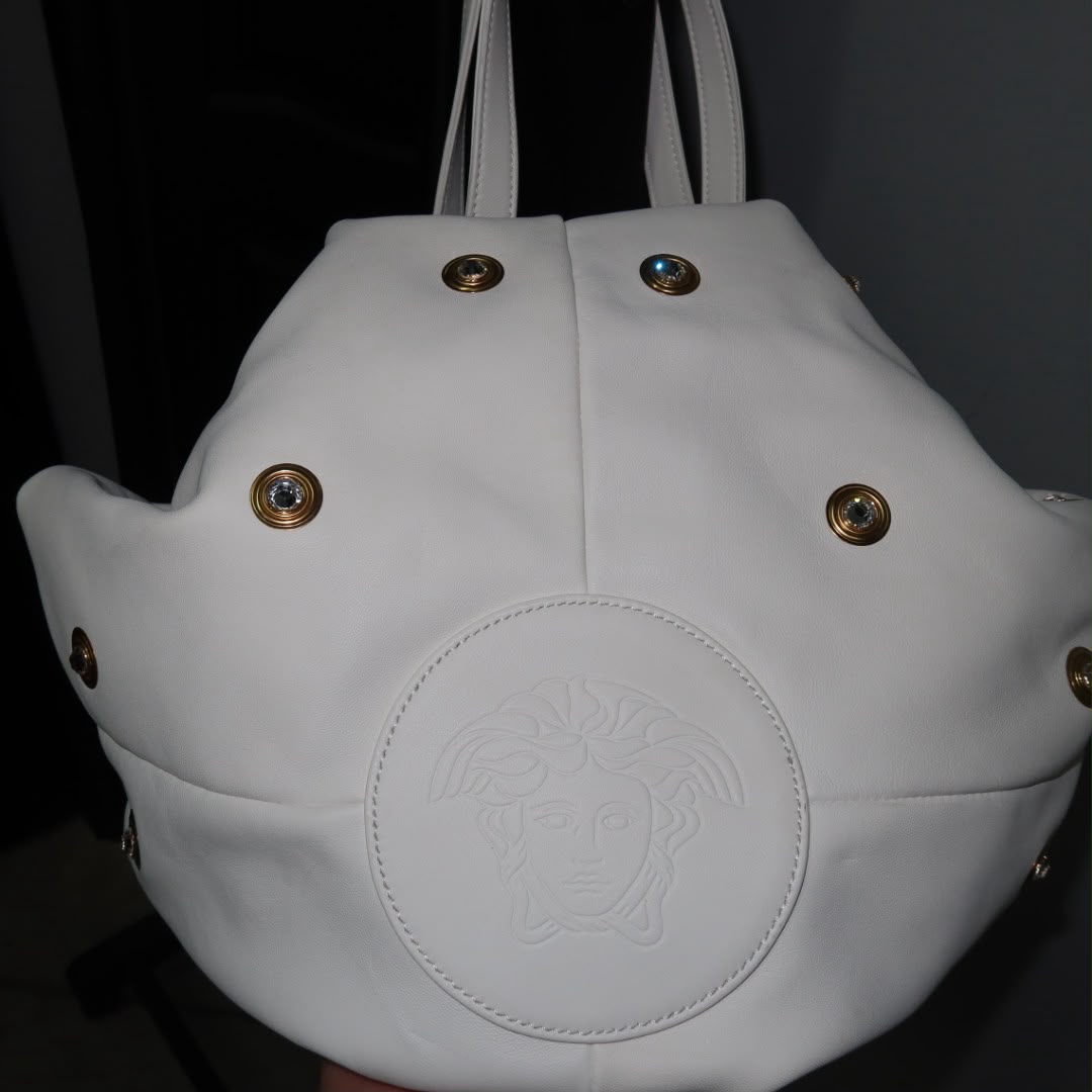 VERSACE Protea Crystal Stud Leather Shoulder Bag