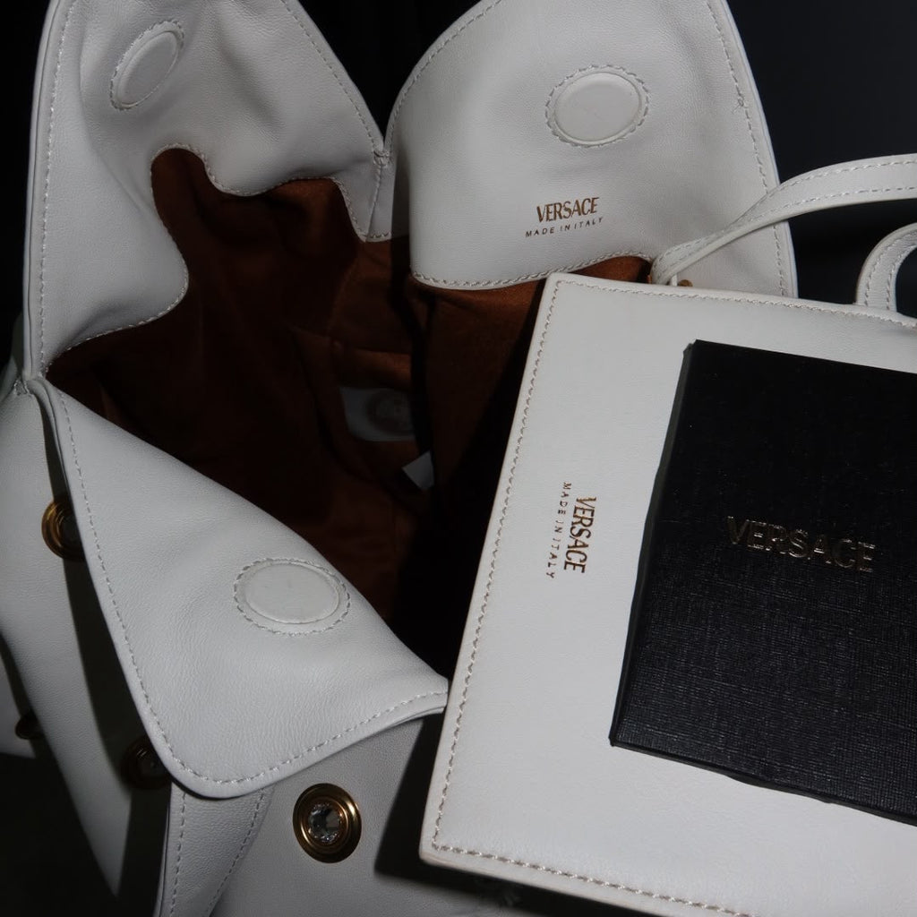 VERSACE Protea Crystal Stud Leather Shoulder Bag