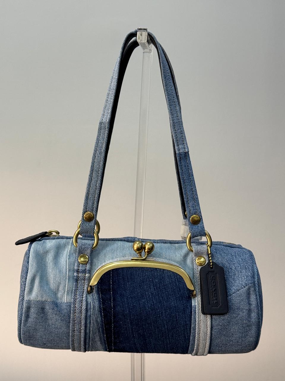 COACH Kisslock Small Repurposed Denim Barrel Slim Shoulder Bag