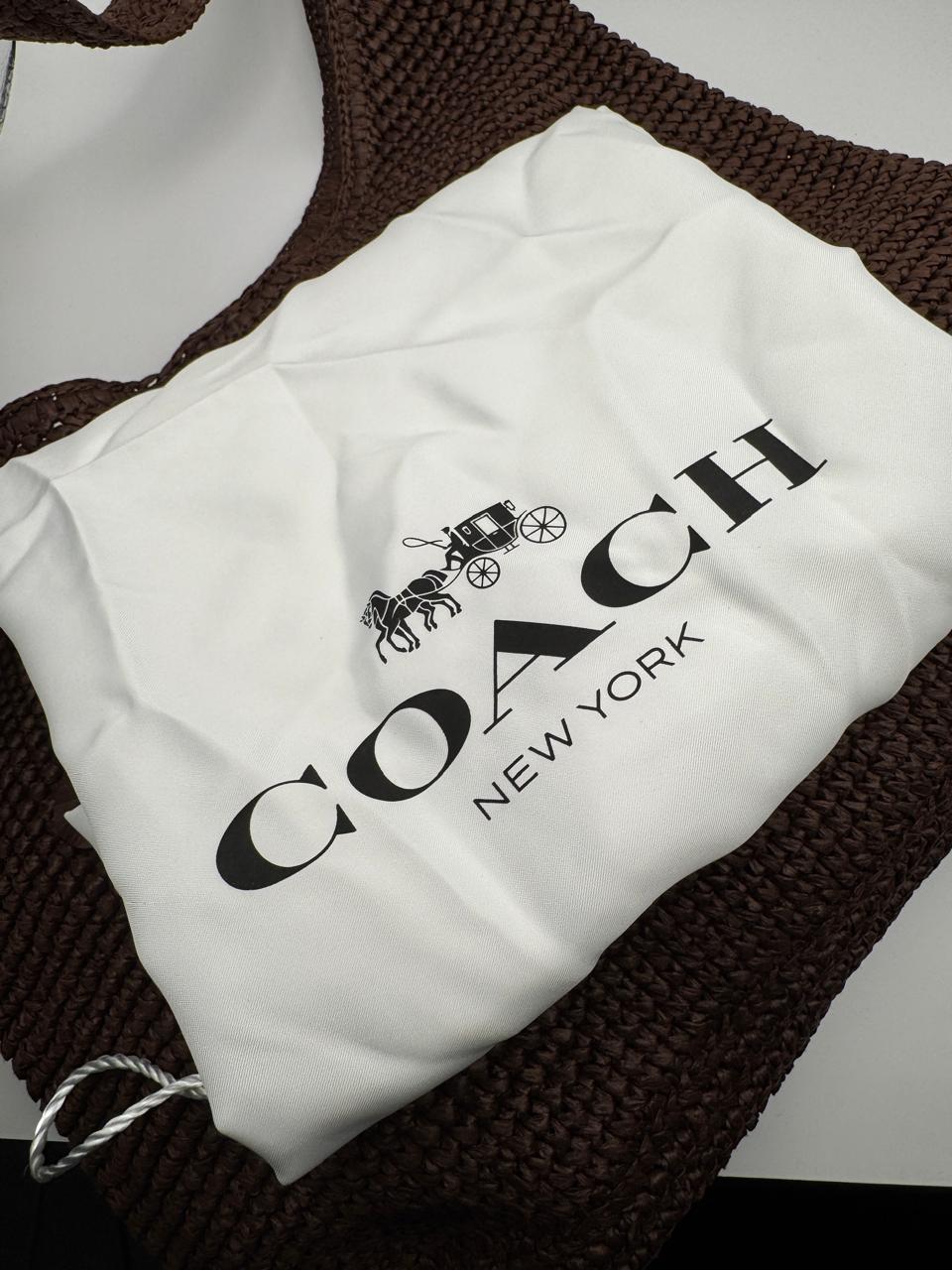 COACH Brooklyn 39 Large Shoulder Raffia Bag in Brown