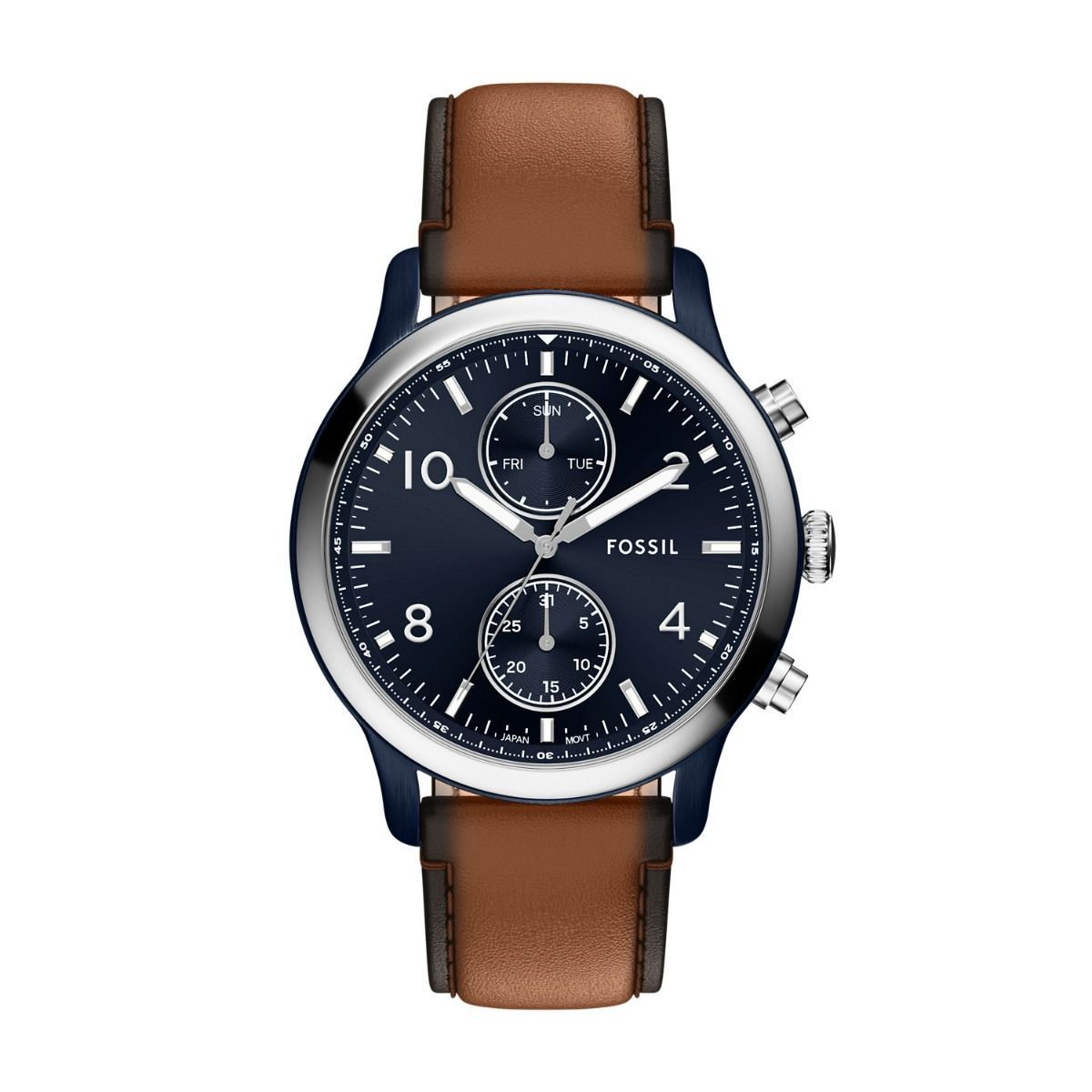 Fossil Bennet Multifunction Brown Leather Watch with Blue Dial