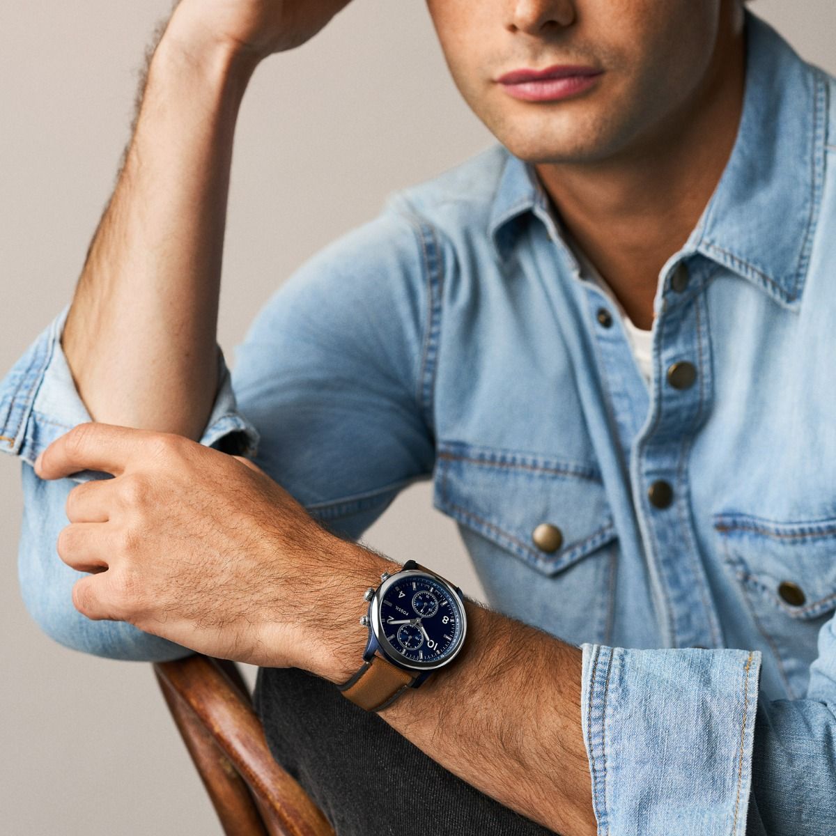 Fossil Bennet Multifunction Brown Leather Watch with Blue Dial
