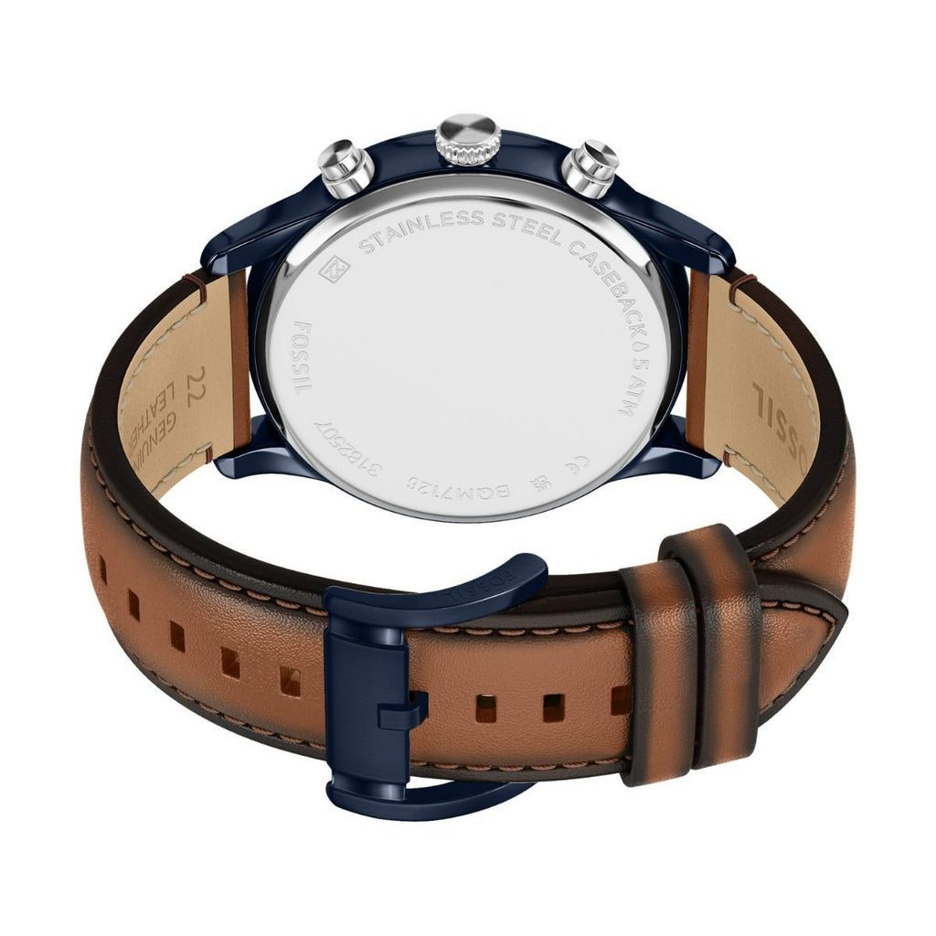 Fossil Bennet Multifunction Brown Leather Watch with Blue Dial