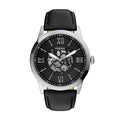 Fossil Flynn Three-Hand Black Leather Watch with Black Dial