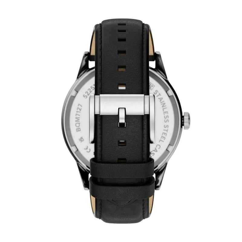 Fossil Flynn Three-Hand Black Leather Watch with Black Dial