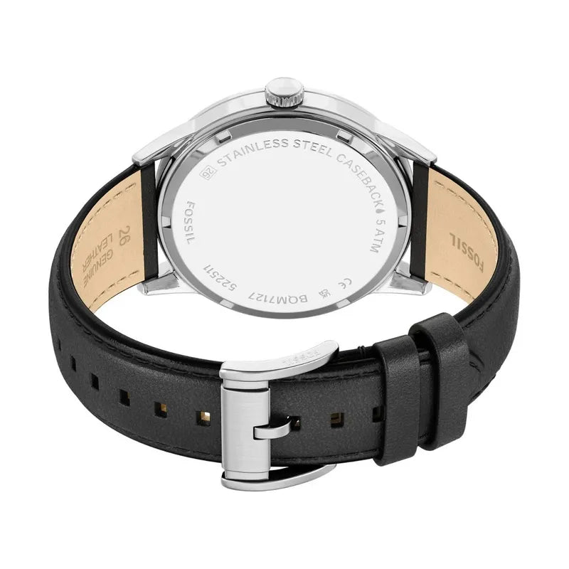 Fossil Flynn Three-Hand Black Leather Watch with Black Dial