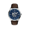 Fossil Flynn Three-Hand Brown Leather Watch with Blue Dial