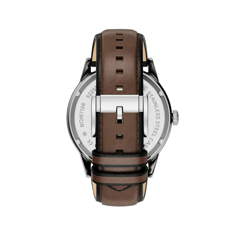 Fossil Flynn Three-Hand Brown Leather Watch with Blue Dial