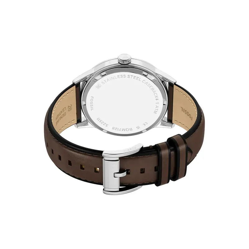Fossil Flynn Three-Hand Brown Leather Watch with Blue Dial