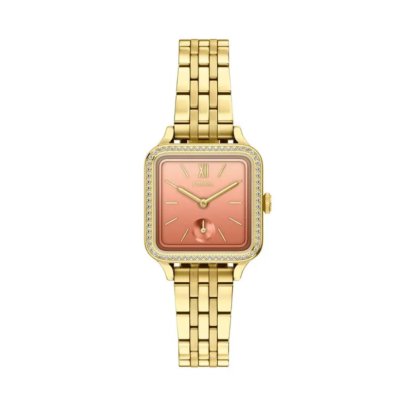 Fossil Colleen Gold Stainless Steel Watch with Peach Square Dial 28mm