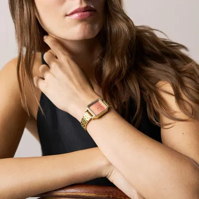 Fossil Colleen Gold Stainless Steel Watch with Peach Square Dial 28mm