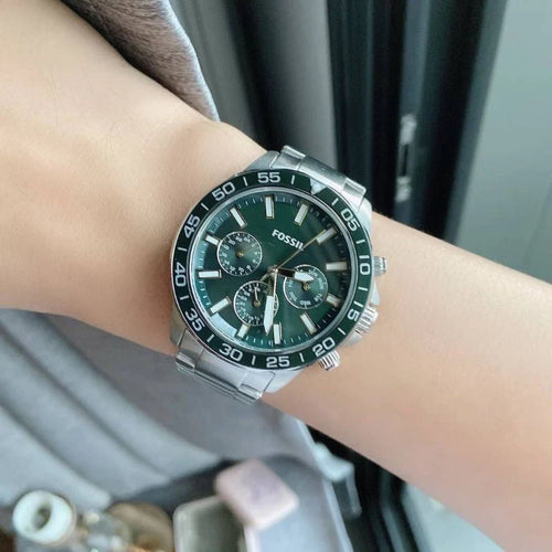 Fossil Bannon Chronograph Green Dial Silver Steel Strap