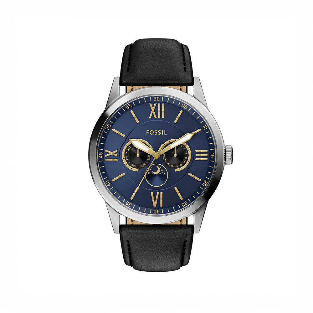Fossil Flynn Classic Roman Numeral Watch with Black  Leather Strap